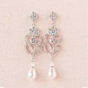 Wedding Earrings, Wedding Jewelry, Chandelier wedding earrings, Swarovski Crystals and Pearls, Bridesmaids, Kathryn Crystal Earrings image 1