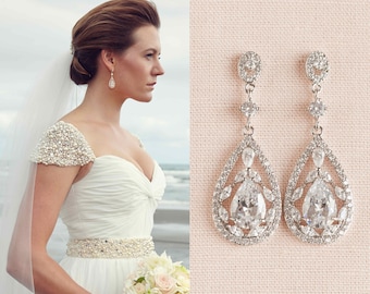 Bridal Earrings, Vintage style Pearl Swarovski Crystal wedding earrings Rhinestone Bridesmaids, Adison Bridal Earrings