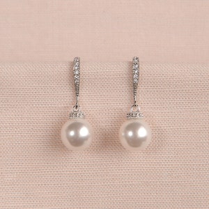 Pearl Bridal Earrings, Classic Pearl Wedding Earrings, 2 Lengths, Rose Gold Bridesmaid earrings, High Quality European Pearl Earrings, Nova image 1