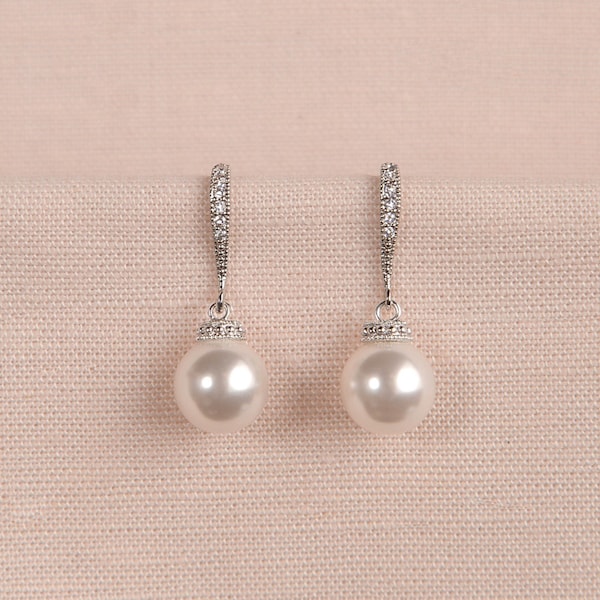 Pearl Bridal Earrings, Classic Pearl Wedding Earrings, 2 Lengths, Rose Gold Bridesmaid earrings, High Quality European Pearl Earrings, Nova