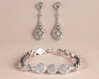All Crystal Bridal Earrings, Wedding Bracelet, Vintage Wedding Jewelry, Art Deco Earrings, High quality European Crystals, Kristy Jewelry