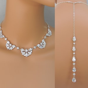 Back Necklace for Bride, Backdrop necklace, Crystal Wedding necklace, Wedding jewelry, Crystal Bridal jewelry,  Isabella Backdrop Necklace