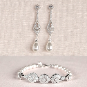 Braut Ohrringe, Hochzeit Ohrringe, Swarovski Perle Tropfen baumeln Ohrringe, Perlen Armband, Vintage Style, Hochzeitschmuck, Kristy Ohrringe