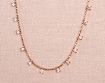 Bridal Necklace, Everyday Necklace, Wedding Necklace, Crystal Chain Necklace, Rose Gold Necklace, Wrenley Necklace