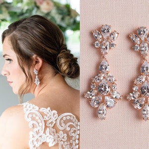 Emery Bridal Earrings , Gold Wedding Earrings, Silver Bridal earrings, Statement Crystal Bridal Jewelry, Emery Bridal Earrings