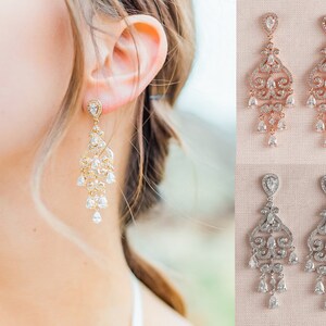 Dainty Wedding Earrings, Chandelier Bridal earrings, Crystal Bridal Earrings, Wedding jewelry, Dangle Bridal Earrings, Charlotte Earrings image 10