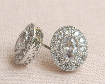 Stud Earrings Vintage style Crystal Bridal Earrings, Filigree, Bridesmaid jewelry, Rose Gold Wedding earrings, Christine Stud Earrings