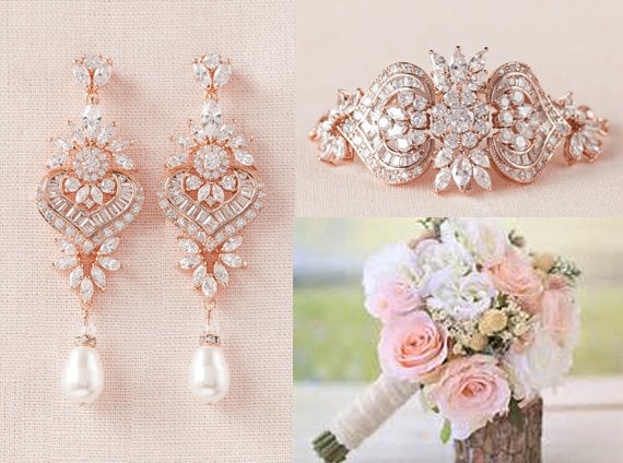 Rose Gold Bridal Bracelet Crystal Wedding Bracelet Pearl Bridal