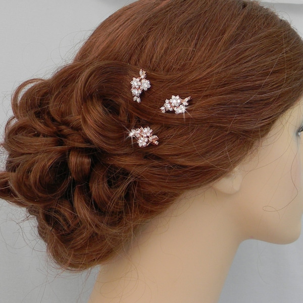 Rose Gold Bridal Hair pins, Bridal Hair comb, Vintage style hair pins, Swarovski crystal hair clip, Rhinestone hair comb, Piper Hair Pins