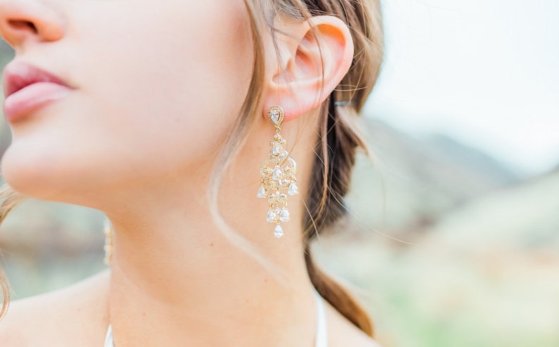 Dainty Wedding Earrings, Chandelier Bridal earrings, Crystal Bridal Earrings, Wedding jewelry, Dangle Bridal Earrings, Charlotte Earrings image 5