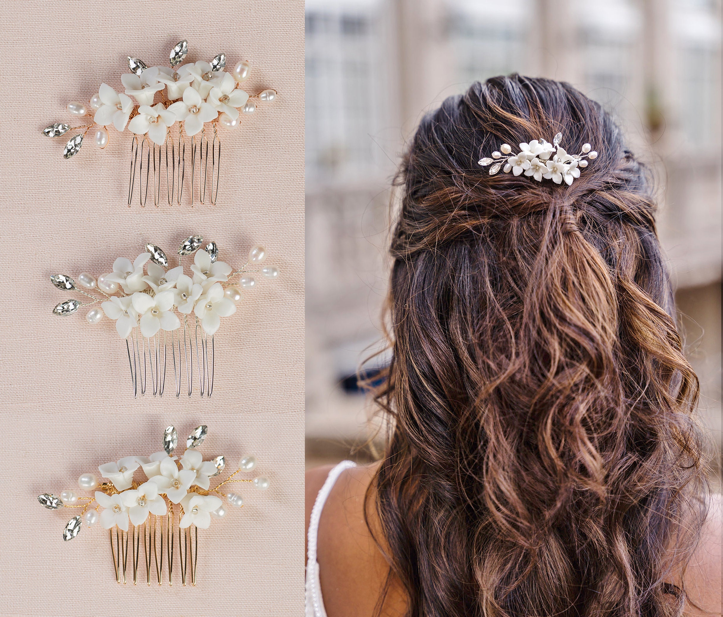 Blatt-Braut-Haarkamm Mit Kristallperlen – Elegante Haarspange Für Hochzeit & Feiern