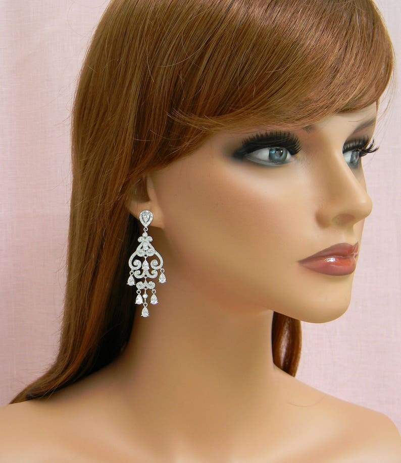 Dainty Wedding Earrings, Chandelier Bridal earrings, Crystal Bridal Earrings, Wedding jewelry, Dangle Bridal Earrings, Charlotte Earrings image 9