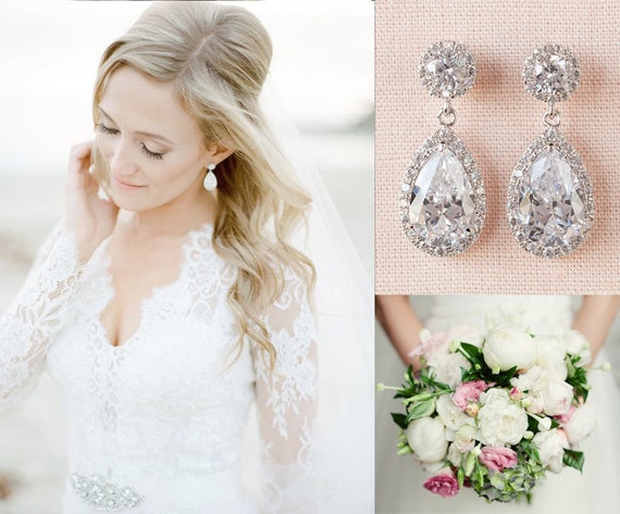Bridal Earrings Classic Crystal Wedding Earrings Pierce OR - Etsy