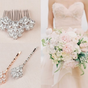 Wedding Hair Pins, Modern Vintage Bridal Comb,  Crystal Hair Comb, Rose Gold Comb, Rose Gold Hair Pins, Kai Bridal Hair Accessories