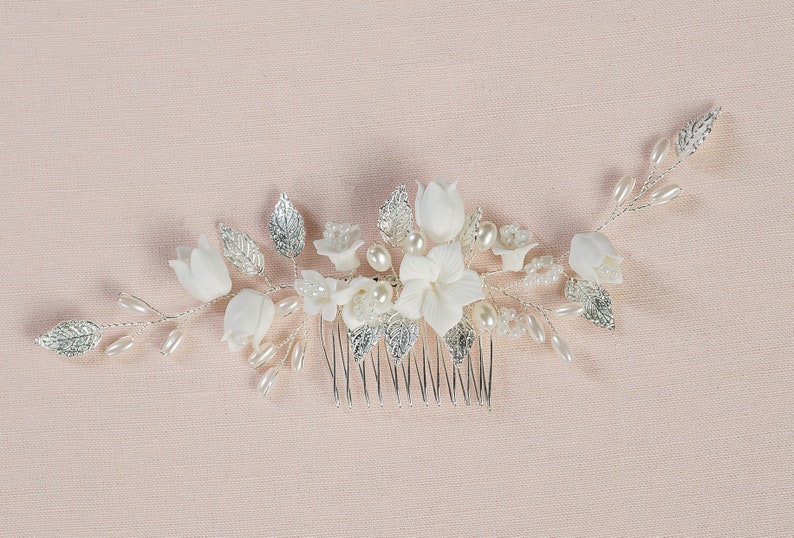 Bridal Hair Comb Wedding Hair Vine, Leaf Hair Piece, Pearl Hair Piece, Rose Gold Wedding Hair Comb, Crystal Hair Comb, Adalynn Hair Comb image 7