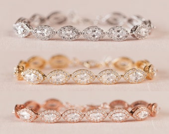 Bröllopsdagsarmband, Kristallbröllopsarmband, Swarovski, Roséguld, Bröllopssmycken, Brudsmycken, Ella-armband