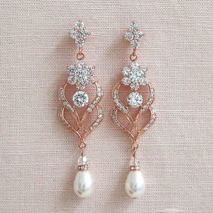 Wedding Earrings, Wedding Jewelry, Chandelier wedding earrings, Swarovski Crystals and Pearls, Bridesmaids, Kathryn Crystal Earrings image 3
