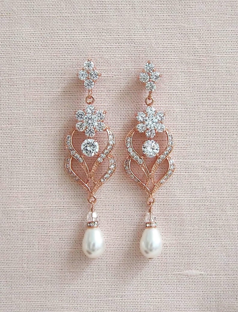 Wedding Earrings, Wedding Jewelry, Chandelier wedding earrings, Swarovski Crystals and Pearls, Bridesmaids, Kathryn Crystal Earrings image 3