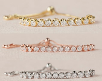 Bracciale in oro rosa, gioielli da sposa in oro rosa, bracciale da damigella d'onore, bracciale nero, Swarovski, bracciale da sposa Dylan