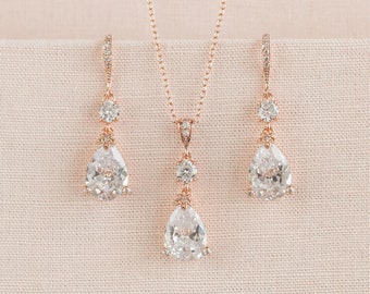 Rose Gold Bridal Necklace, Bridal Jewelry SET, Bridal Jewelry, Crystal Wedding Necklace, Wedding Jewelry, Swarovski Crystal, Megan Necklace