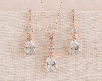 Rose Gold Bridal Necklace, Bridal Jewelry SET, Bridal Jewelry, Crystal Wedding Necklace, Wedding Jewelry, Swarovski Crystal, Megan Necklace