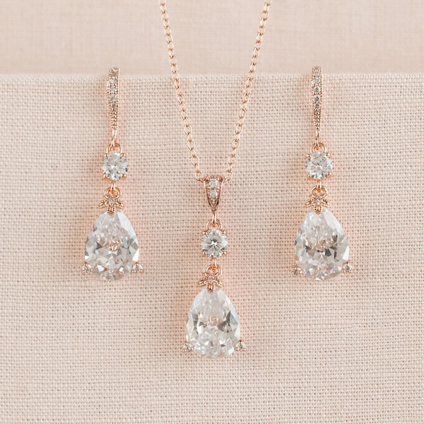 Rosegold Braut Halskette, Brautschmuck SET, Brautschmuck, Kristall Hochzeit Halskette, Hochzeitsschmuck, Swarovski Kristall, Megan Halskette