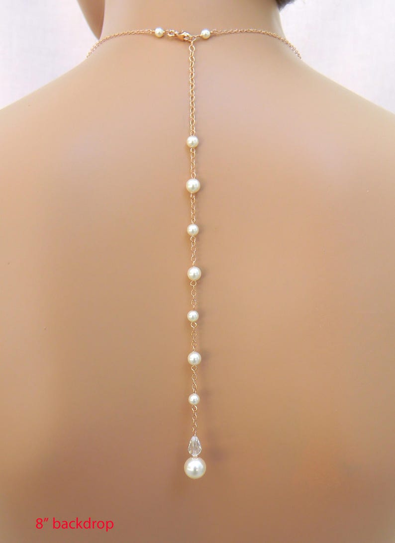 Back drop necklace, Pearl Back drop, Rose Gold, Gold Bridal necklace, Bridesmaid Jewelry Swarovski Pearls and Crystals, Bethany Necklace image 10