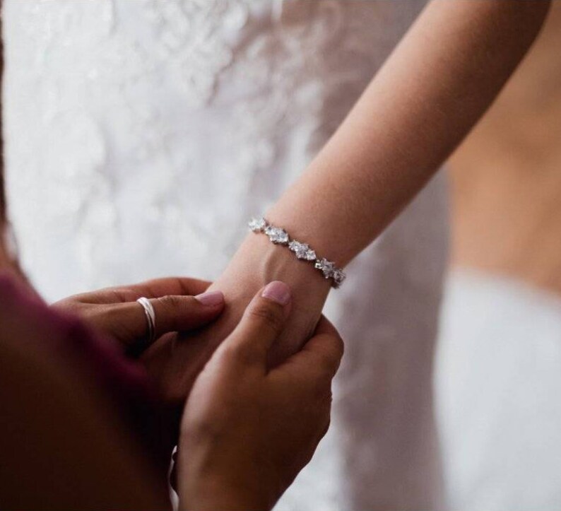 Rose Gold Bridal Bracelet, Dainty Gold Wedding Bracelet, Bridal Earrings, Bridesmaids jewelry, Bridal Jewelry SET, Kendall Bracelet image 10