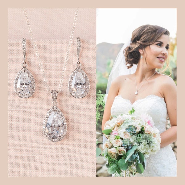 Crystal Bridal Set. Bridesmaids Jewelry Set, Crystal Pendant and Earrings, Wedding Jewellery, Ariel Bridal Jewelry SET