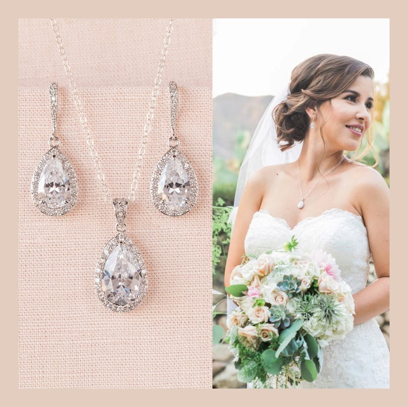 Crystal Bridal Set. Bridesmaids Jewelry Set, Crystal Pendant and Earrings, Wedding Jewellery, Ariel Bridal Jewelry SET image 1