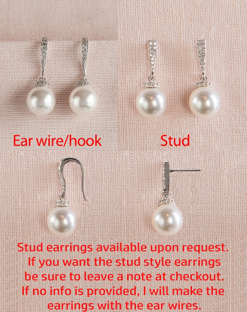 Pearl Bridal Earrings, Classic Pearl Wedding Earrings, 2 Lengths, Rose Gold Bridesmaid earrings, High Quality European Pearl Earrings, Nova image 6