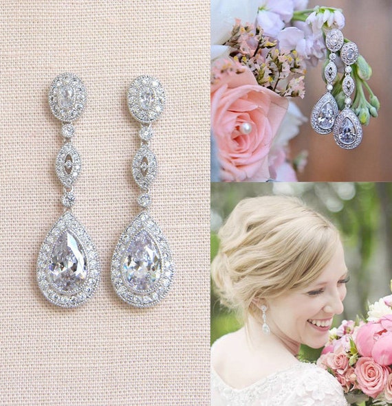 Crystal Bridal earrings Wedding jewelry Swarovski Crystal Etsy