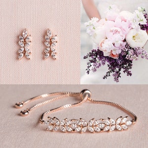 Rose Gold Bridal Earrings, Bridesmaid Jewelry, Flower girl, Ultra light weight Wedding Jewelry,  Gold, Bridal Jewelry SET, Willow Jewelry