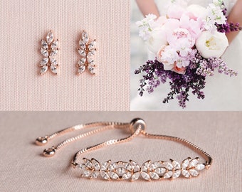 Rose Gold Bridal Earrings, Bridesmaid Jewelry, Flower girl, Ultra light weight Wedding Jewelry,  Gold, Bridal Jewelry SET, Willow Jewelry