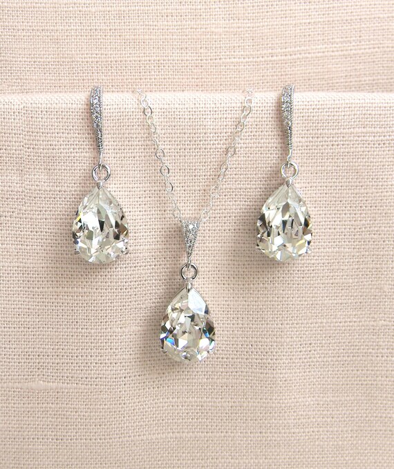 Bridal Jewelry Set Crystal Pendant Earrings Necklace Jewelry Etsy