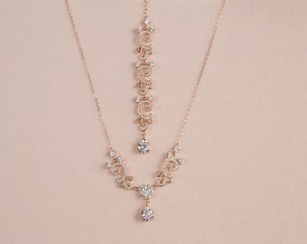 Backdrop Bridal Necklace, Pearl Wedding Necklace,  Back Drop Bridal Necklace, Crystal Wedding Jewelry,  Swarovski,  Taylor Bridal Necklace