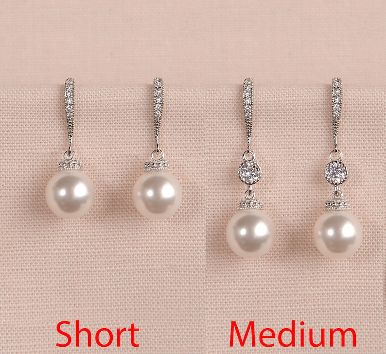 Pearl Bridal Earrings, Classic Pearl Wedding Earrings, 2 Lengths, Rose Gold Bridesmaid earrings, High Quality European Pearl Earrings, Nova MED earrings only