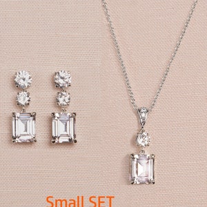 Crystal Bridal earrings Emerald Princess Cut Wedding jewelry, Rose gold Wedding earrings, Bridal jewelry, Kaitlyn Crystal Drop Earrings Small SET