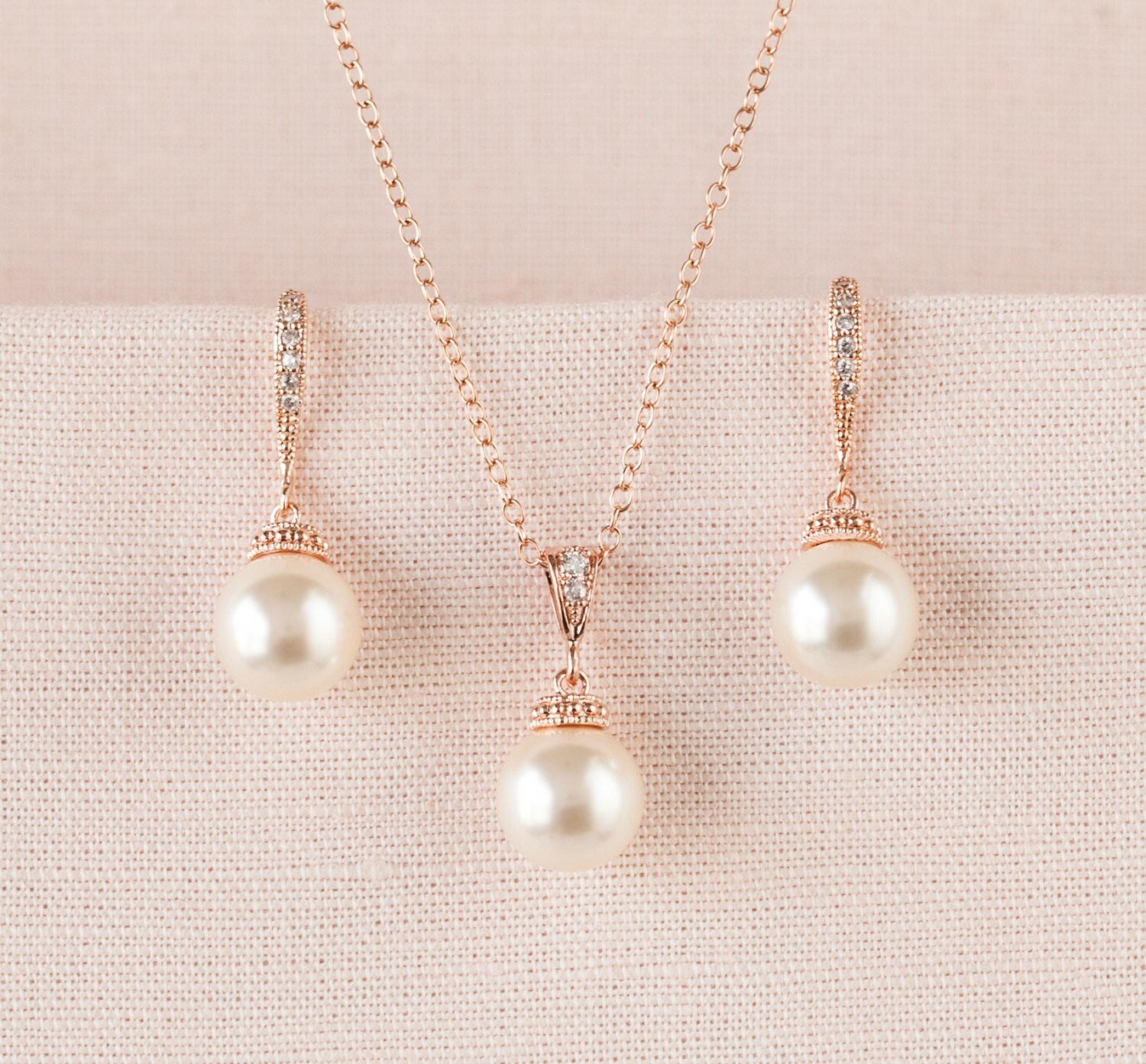 Rose Gold Bridal Jewelry SET, Swarovski Wedding jewelry, Classic Pear…