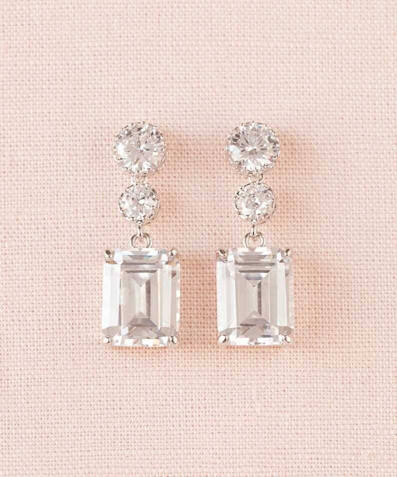 Crystal Bridal earrings Emerald Cut Wedding jewelry Rose