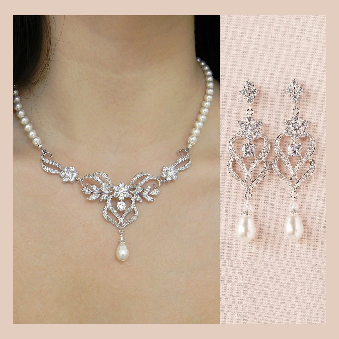 Set Gioielli Sposa Con Collana E Orecchini A Fiore Di Cristallo - Regalo Per Donne E Ragazze