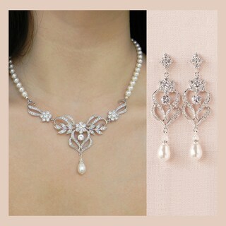 Set Gioielli Sposa Con Collana E Orecchini A Fiore Di Cristallo - Regalo Per Donne E Ragazze
