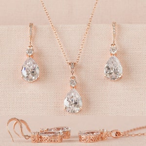 Crystal Bridal Necklace, Crystal Wedding Pendant, Rose Gold Bridal ...