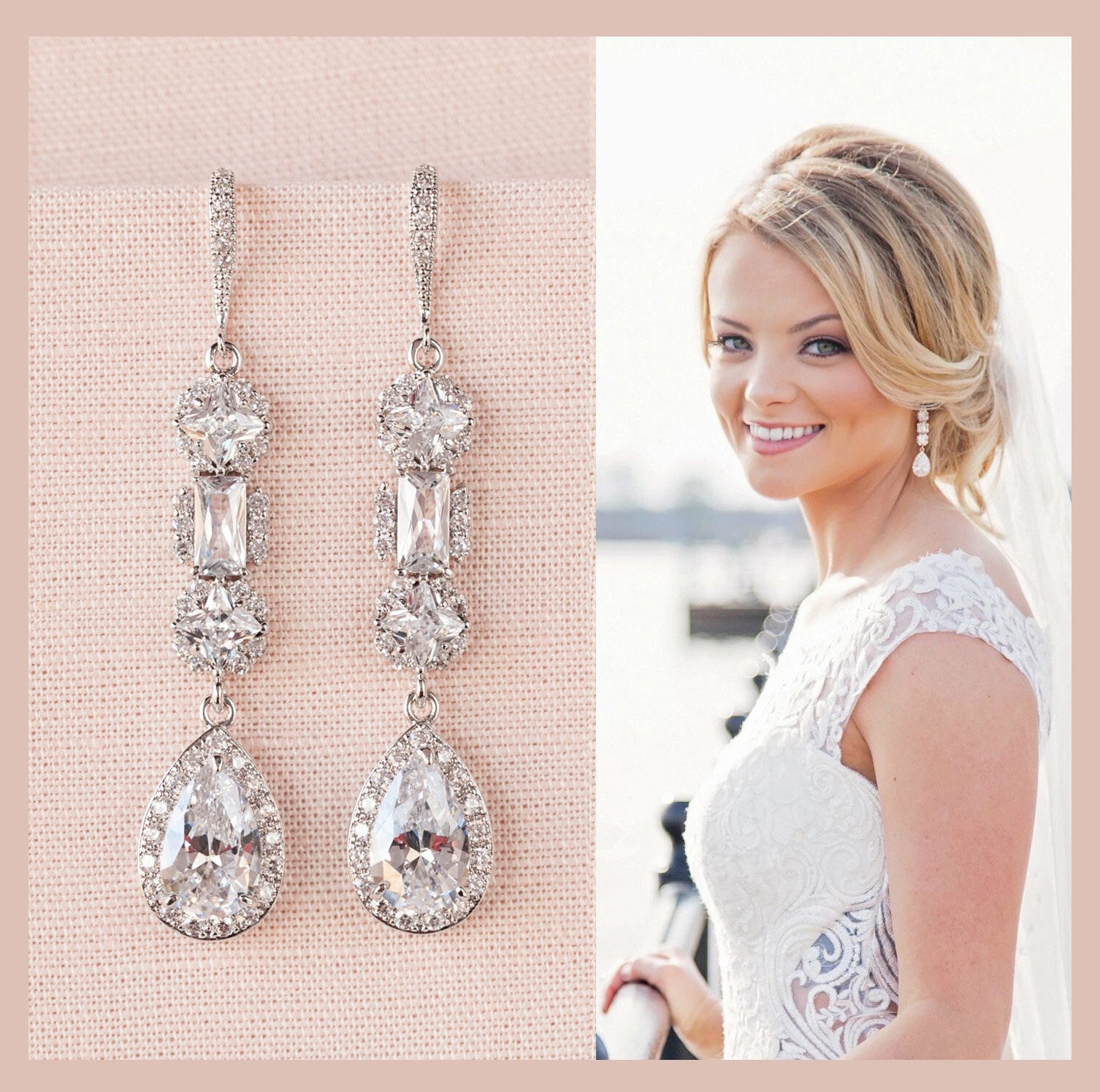 Crystal bridal bow earrings - Dramatic crystal double bow earrings