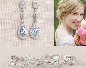 Art Deco Bridal Bracelet, Crystal Vintage Style Wedding Bracelet, Bridal Earrings, Bridal Jewelry. Wedding Jewelry, Christine Bridal Jewelry