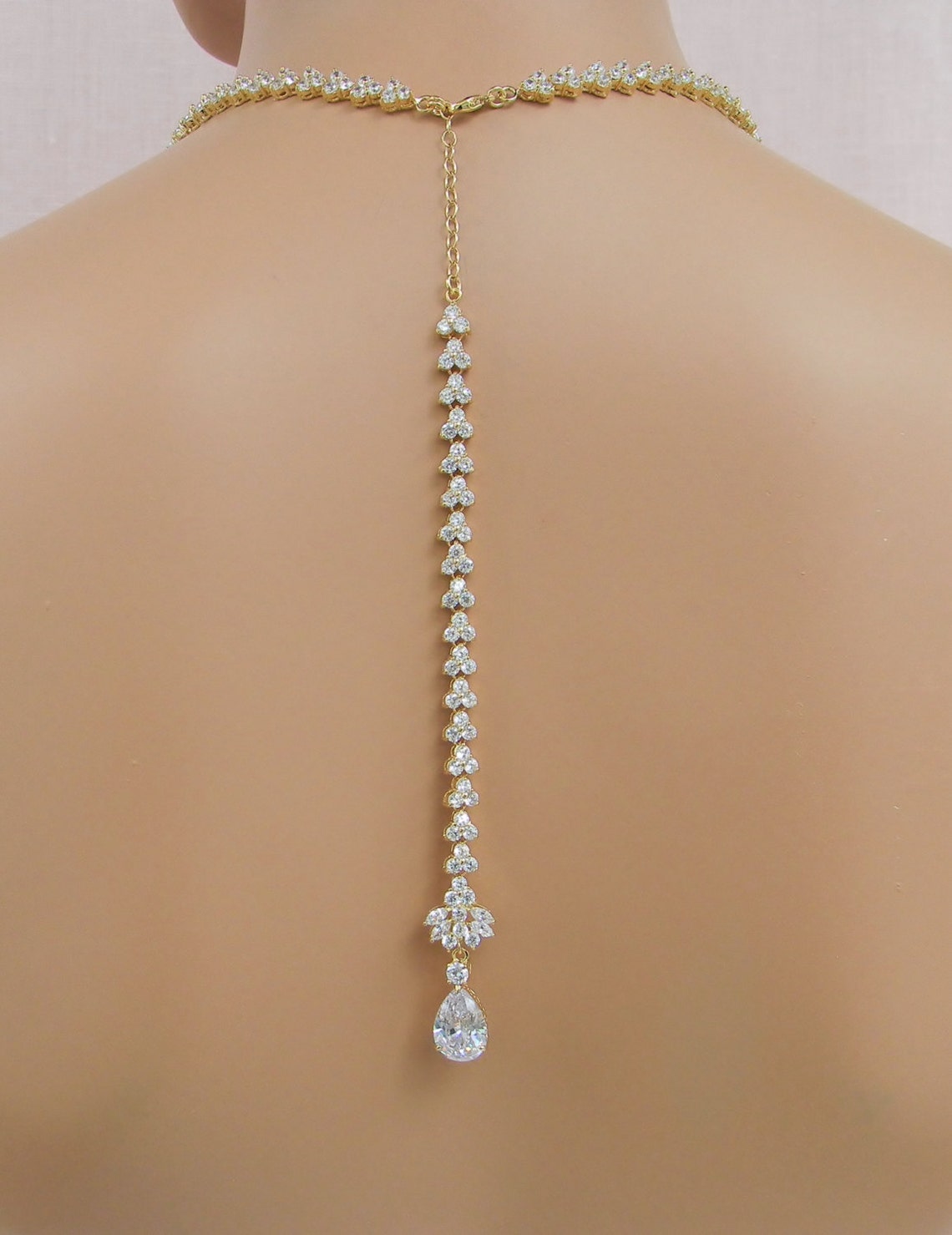 Backdrop Bridal Necklace Gold Wedding Jewelry SET Crystal | Etsy