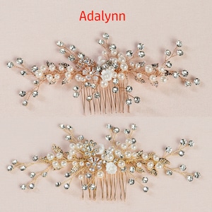 Bridal Hair Comb Wedding Hair Vine, Leaf Hair Piece, Pearl Hair Piece, Rose Gold Wedding Hair Comb, Crystal Hair Comb, Adalynn Hair Comb image 5