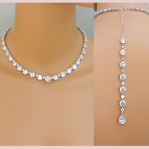 Backdrop Bridal Necklace, Crystal Wedding necklace, Dainty Bridal Jewelry, Wedding jewelry, Crystal Bridal Jewelry,  Nikki Crystal Necklace