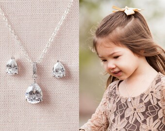 Flower Girl Jewelry SET, Rose Gold Flower Girl Earrings, Gold, Sterling Silver Earrings, Bridal Jewelry, Swarovski, Flower Girl Jewelry SET