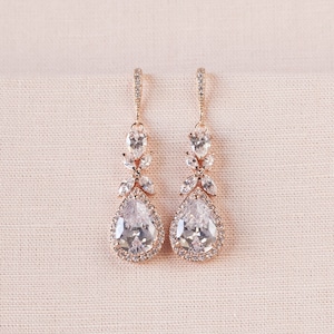 Rose Gold Bridal earrings  Wedding jewelry Crystal Wedding earrings, Gold Bridal Necklace Bridal jewelry, Amielynn Earrings